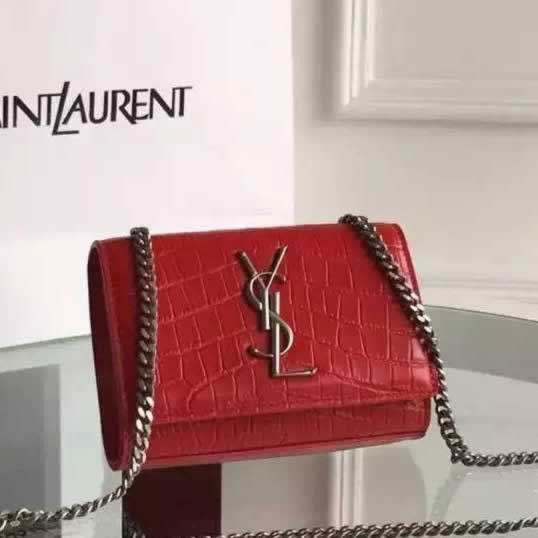 Replica Saint Laurent Small Monogram Satchel Bag In Red Crocodile Leather